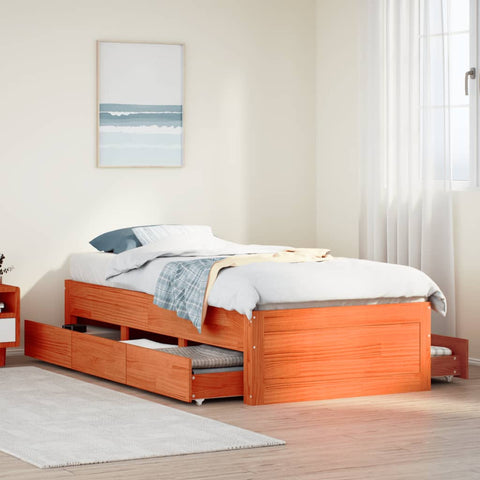 vidaXL Bed Frame without Mattress with Drawers Wax Brown 75x190 cm Small Single Solid Wood Pine