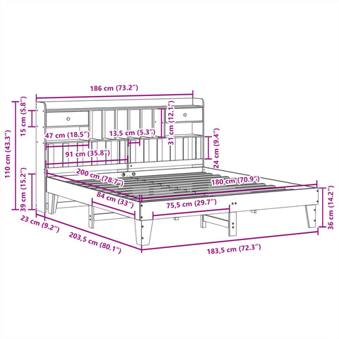 vidaXL Bed Frame without Mattress 180x200 cm Super King Solid Wood Pine