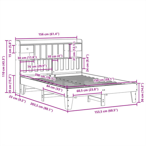 vidaXL Bed Frame without Mattress White 150x200 cm King Size Solid Wood Pine