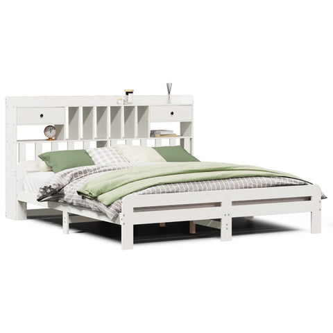 vidaXL Bookcase Bed without Mattress White 180x200 cm Super King Solid Wood Pine