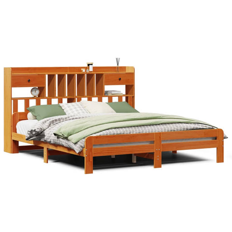 vidaXL Bookcase Bed without Mattress Wax Brown 180x200 cm Super King Solid Wood Pine