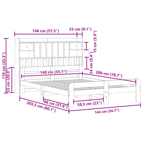 vidaXL Bookcase Bed without Mattress White 140x200 cm Solid Wood Pine