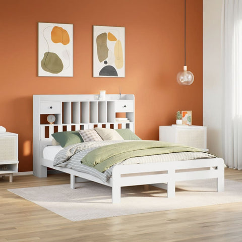 vidaXL Bookcase Bed without Mattress White 140x200 cm Solid Wood Pine