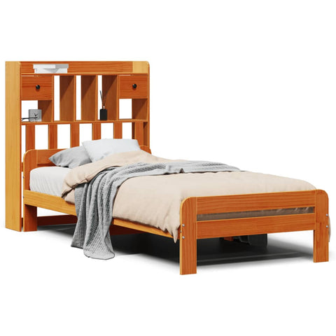 vidaXL Bookcase Bed without Mattress Wax Brown 90x200cm Solid Wood Pine