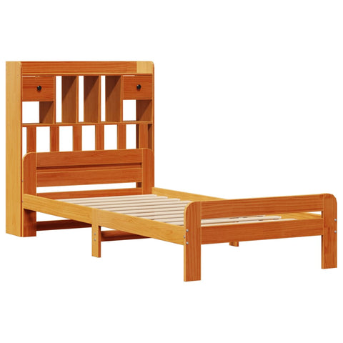 vidaXL Bookcase Bed without Mattress Wax Brown 90x200cm Solid Wood Pine