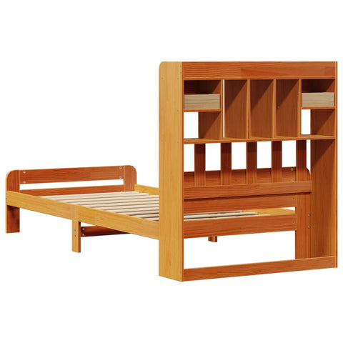vidaXL Bookcase Bed without Mattress Wax Brown 90x200cm Solid Wood Pine