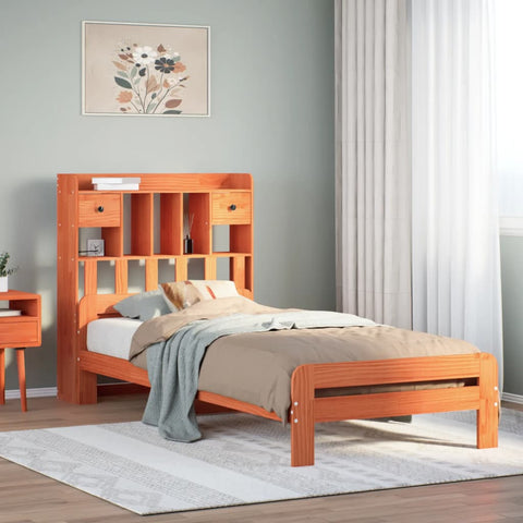 vidaXL Bookcase Bed without Mattress Wax Brown 90x200cm Solid Wood Pine