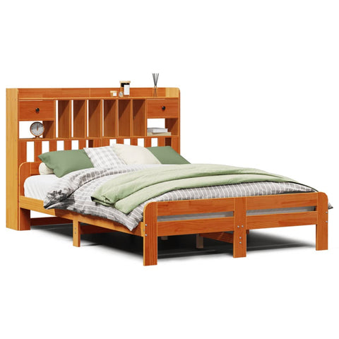 vidaXL Bookcase Bed without Mattress Wax Brown 140x190cm Solid Wood Pine