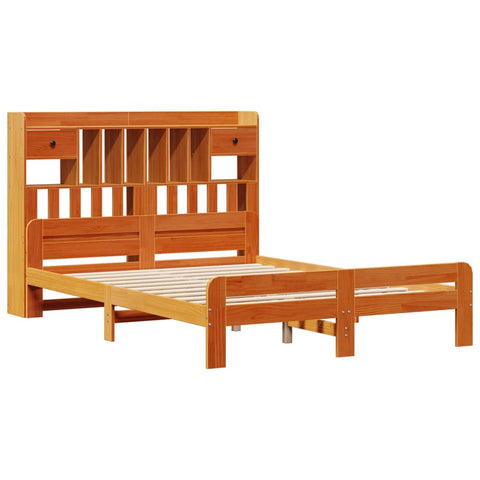 vidaXL Bookcase Bed without Mattress Wax Brown 140x190cm Solid Wood Pine