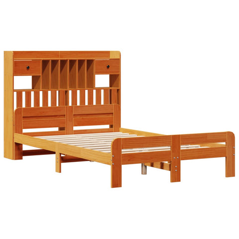 vidaXL Bookcase Bed without Mattress Wax Brown 135x190 cm Double Solid Wood Pine