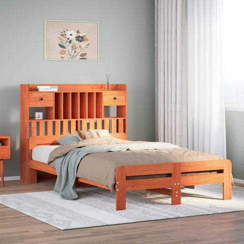 vidaXL Bookcase Bed without Mattress Wax Brown 135x190 cm Double Solid Wood Pine