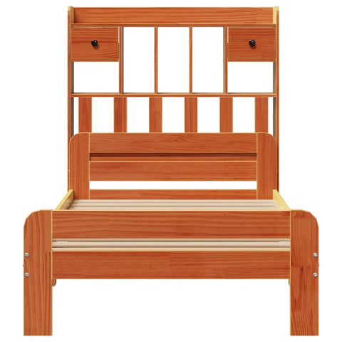 vidaXL Bookcase Bed without Mattress Wax Brown 75x190 cm Small Single Solid Wood Pine