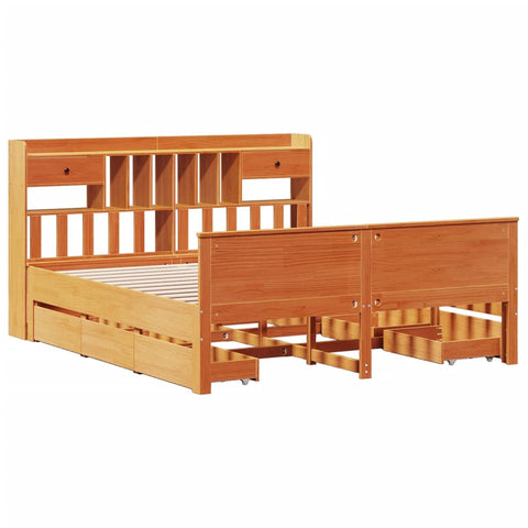 vidaXL Bookcase Bed without Mattress Wax Brown 200x200cm Solid Wood Pine