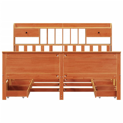 vidaXL Bookcase Bed without Mattress Wax Brown 200x200cm Solid Wood Pine
