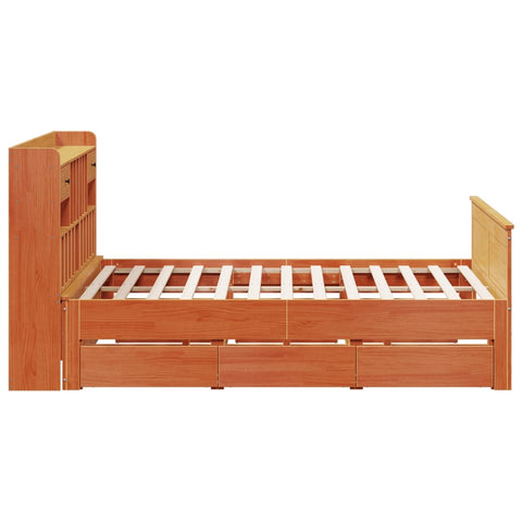 vidaXL Bookcase Bed without Mattress Wax Brown 200x200cm Solid Wood Pine