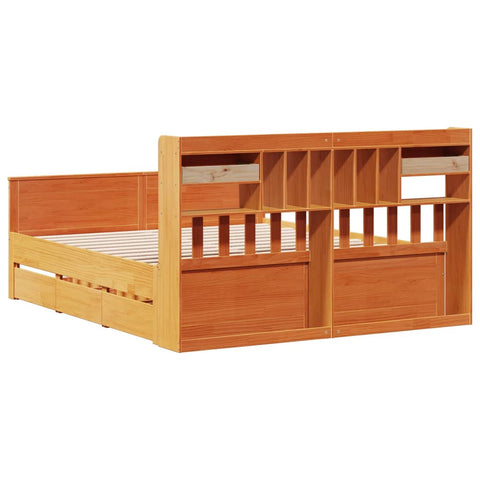 vidaXL Bookcase Bed without Mattress Wax Brown 200x200cm Solid Wood Pine