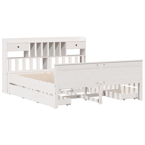 vidaXL Bookcase Bed without Mattress White 180x200 cm Super King Solid Wood Pine