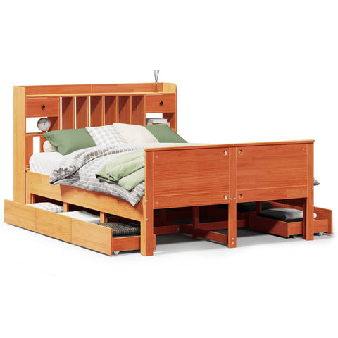 vidaXL Bookcase Bed without Mattress Wax Brown 160x200 cm Solid Wood Pine