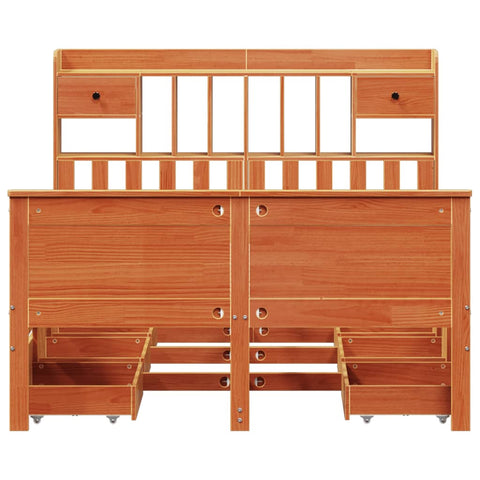 vidaXL Bookcase Bed without Mattress Wax Brown 160x200 cm Solid Wood Pine