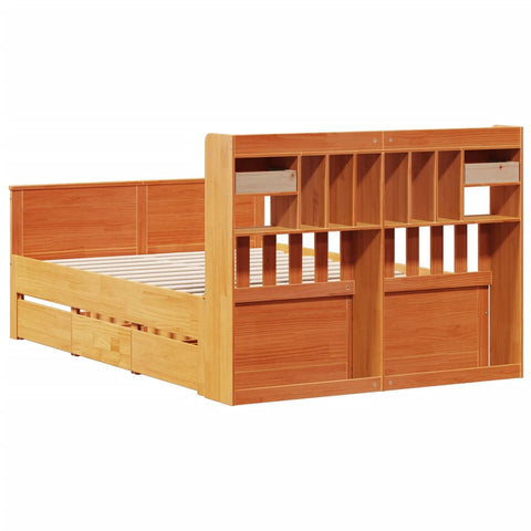 vidaXL Bookcase Bed without Mattress Wax Brown 160x200 cm Solid Wood Pine