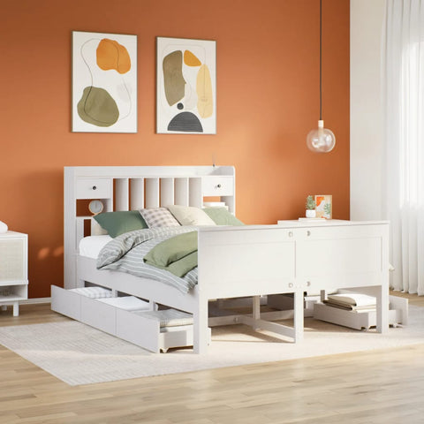 vidaXL Bookcase Bed without Mattress White 150x200 cm King Solid Wood Pine
