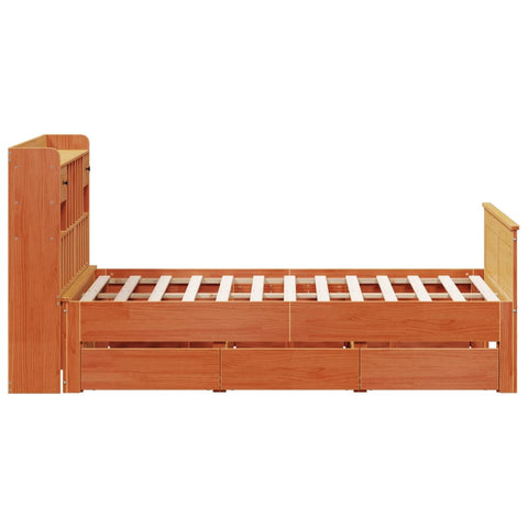 vidaXL Bookcase Bed without Mattress Wax Brown 140x190 cm Solid Wood Pine