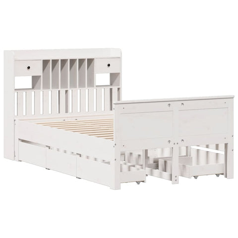 vidaXL Bookcase Bed without Mattress White 135x190 cm Double Solid Wood Pine
