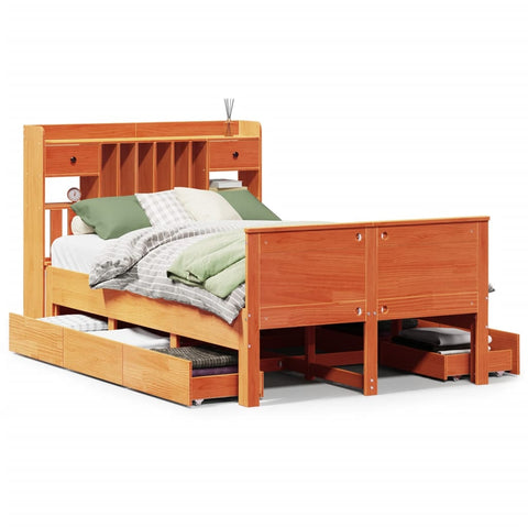vidaXL Bookcase Bed without Mattress Wax Brown 135x190 cm Double Solid Wood Pine