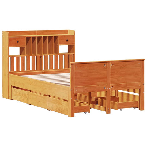 vidaXL Bookcase Bed without Mattress Wax Brown 135x190 cm Double Solid Wood Pine