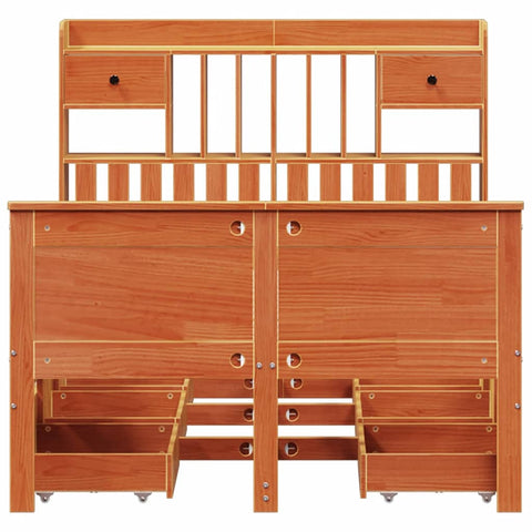 vidaXL Bookcase Bed without Mattress Wax Brown 135x190 cm Double Solid Wood Pine