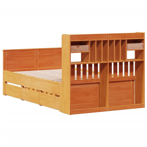 vidaXL Bookcase Bed without Mattress Wax Brown 135x190 cm Double Solid Wood Pine