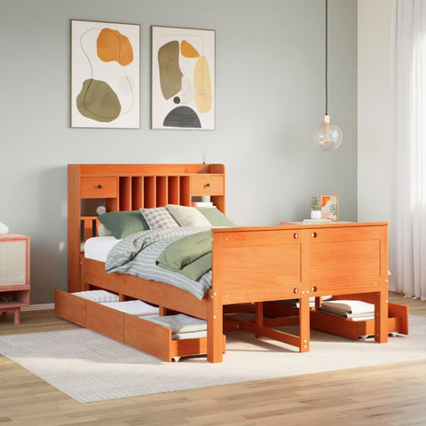 vidaXL Bookcase Bed without Mattress Wax Brown 135x190 cm Double Solid Wood Pine