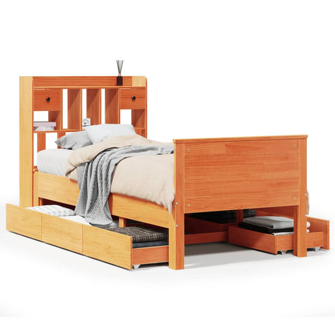 vidaXL Bookcase Bed without Mattress Wax Brown 90x190 cm Single Solid Wood Pine