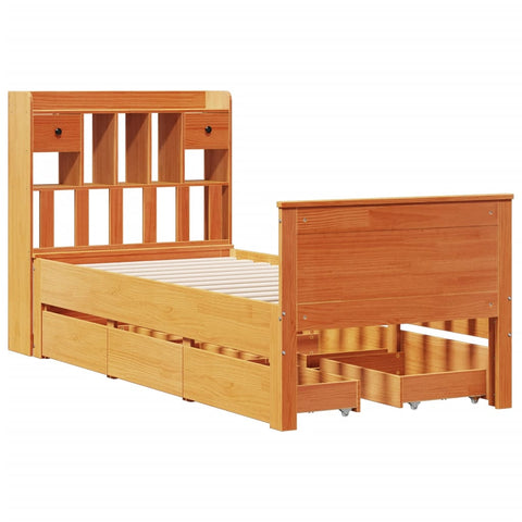 vidaXL Bookcase Bed without Mattress Wax Brown 90x190 cm Single Solid Wood Pine
