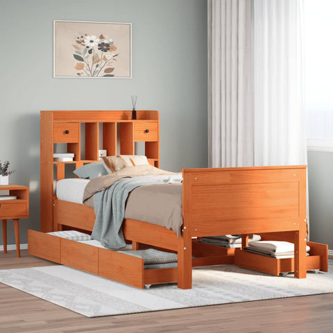 vidaXL Bookcase Bed without Mattress Wax Brown 90x190 cm Single Solid Wood Pine