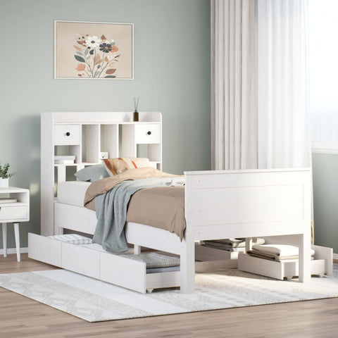 vidaXL Bookcase Bed without Mattress White 75x190 cm Small Single Solid Wood Pine