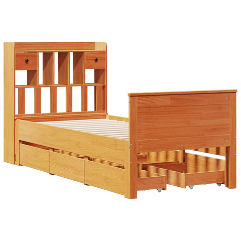 vidaXL Bookcase Bed without Mattress Wax Brown 75x190 cm Small Single Solid Wood Pine