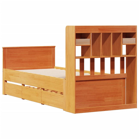 vidaXL Bookcase Bed without Mattress Wax Brown 75x190 cm Small Single Solid Wood Pine