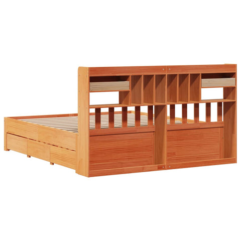 vidaXL Bookcase Bed without Mattress Wax Brown 180x200 cm Super King Solid Wood Pine