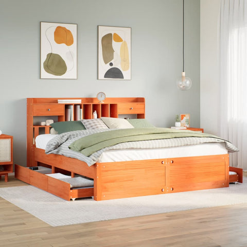 vidaXL Bookcase Bed without Mattress Wax Brown 180x200 cm Super King Solid Wood Pine
