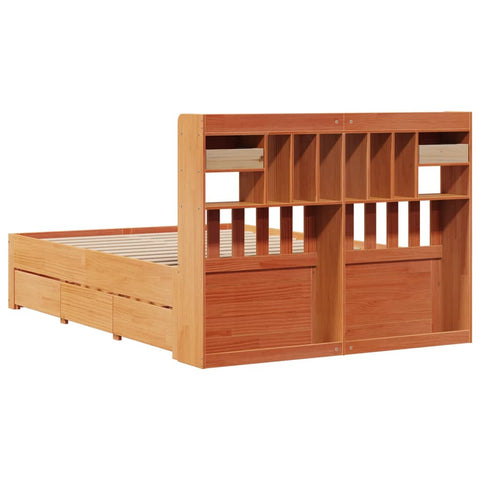 vidaXL Bookcase Bed without Mattress Wax Brown 160x200 cm Solid Wood Pine