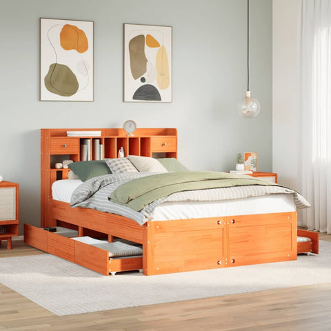 vidaXL Bookcase Bed without Mattress Wax Brown 160x200 cm Solid Wood Pine