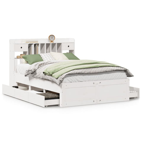 vidaXL Bookcase Bed without Mattress White 150x200 cm King Size Solid Wood Pine