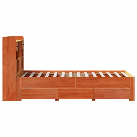 vidaXL Bookcase Bed without Mattress Wax Brown 100x200 cm Solid Wood Pine