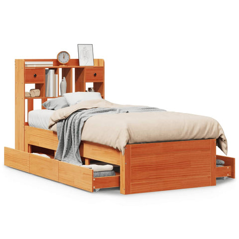 vidaXL Bookcase Bed without Mattress Wax Brown 90x200 cm Solid Wood Pine