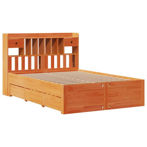 vidaXL Bookcase Bed without Mattress Wax Brown 140x190 cm Solid Wood Pine