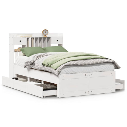 vidaXL Bookcase Bed without Mattress White 135x190 cm Double Solid Wood Pine