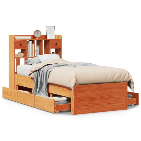 vidaXL Bookcase Bed without Mattress Wax Brown 75x190 cm Small Single Solid Wood Pine