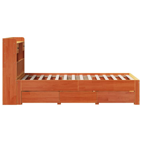 vidaXL Bookcase Bed without Mattress Wax Brown 75x190 cm Small Single Solid Wood Pine