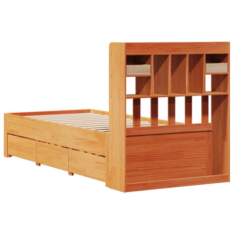 vidaXL Bookcase Bed without Mattress Wax Brown 75x190 cm Small Single Solid Wood Pine